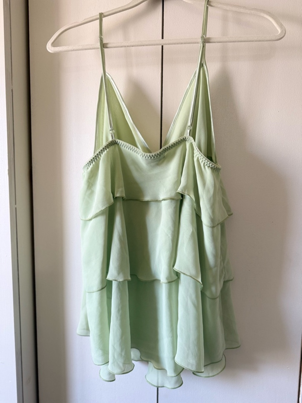 Y2K fairycore Tiered Ruffle V-Neck Babydoll Cami Top - Light sage Green L - Picture 15 of 16